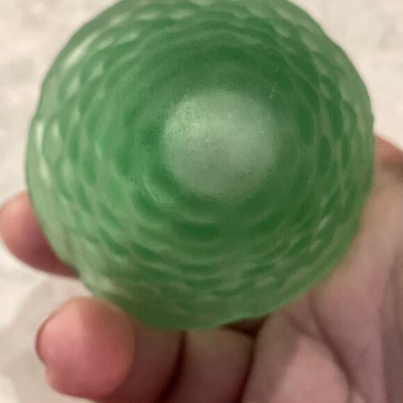 ANTIQUE KUGEL RARE MID WEST GLASS Heavy GREEN GRAPE SHAPE Brass Top 4.25” 2.5oz - Picture 6 of 7